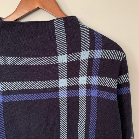 Isaac Mizrahi // Blue Plaid Mock neck sweater with shirttail hem size medium wk2 - Picture 5 of 8